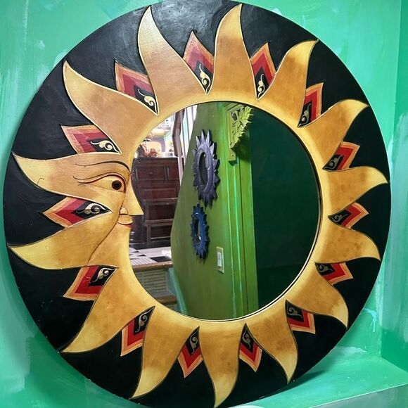 Vintage 31" Celestial Sun and Moon Mirror Made in Indonesia Wall Large - Picture 1 of 11